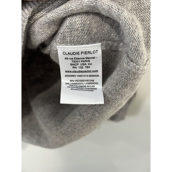 Claudie Pierlot Sweater Women’s 2 Medium Gray Bow Open Back Classic - Picture 4 of 7